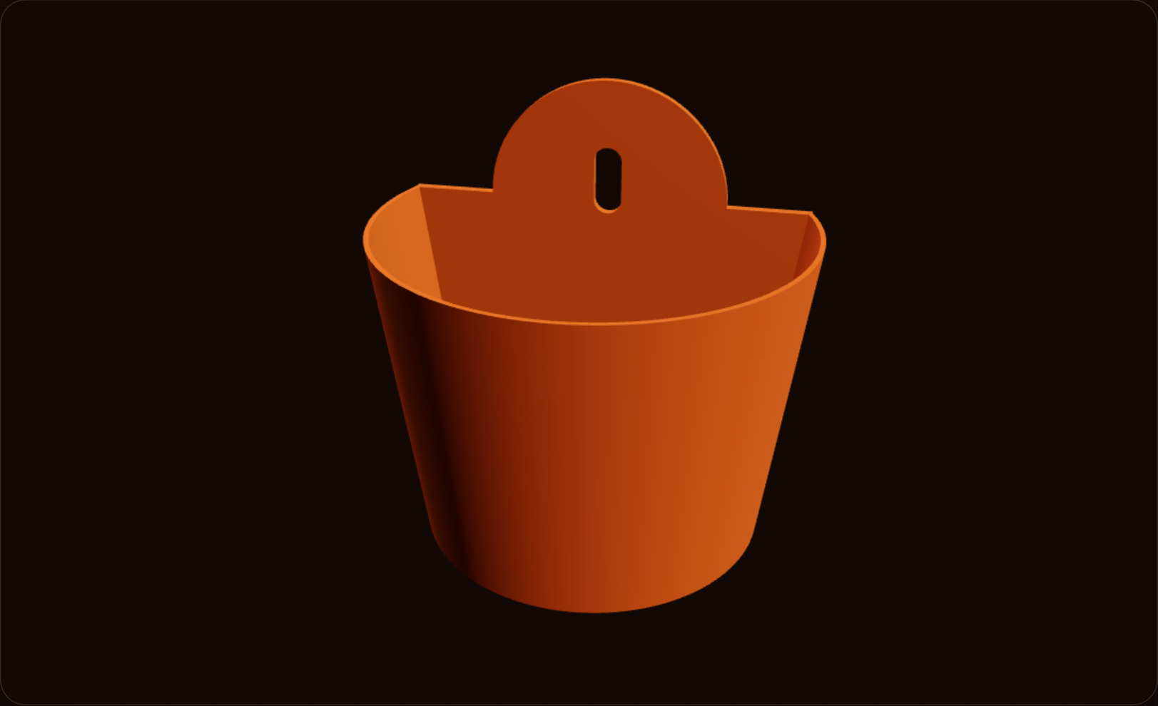 Hanging planter tool preview: a rounded tapered planter with a back tab