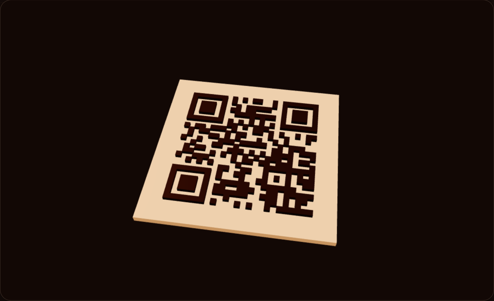 3D QR code tool preview: a raised QR code on a light base plate